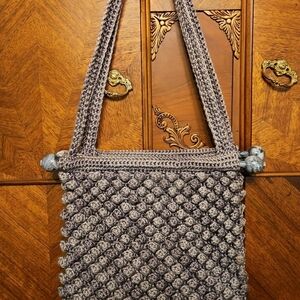 Handmade Gray Crochet Bubble-Stitch Shoulder Bag